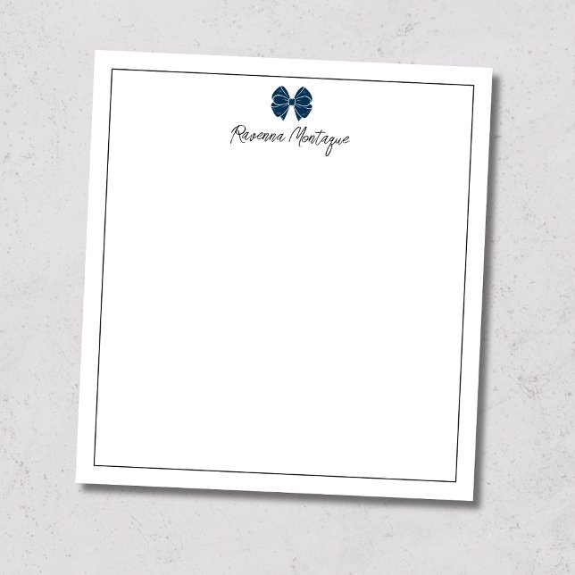 Prussian Blue Bow Border Script Anpassat Namn Hand Anteckningsblock (Skapare uppladdad)