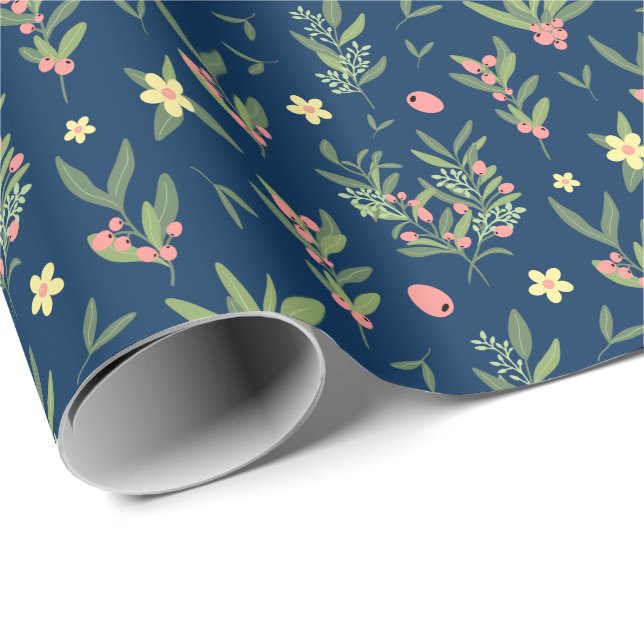 Prussian Blue, Grönt & Salmon Olive Gren Mönster Presentpapper (Rullad Hörn)