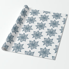 Prussian Blue på White Sketchy Flowers Presentpapper