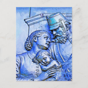 Prussian Soldier, Woman och Baby, Blue Tint Vykort