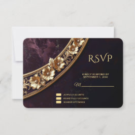 Prydd RSVP-kort med guldfärgade blommor OSA Kort
