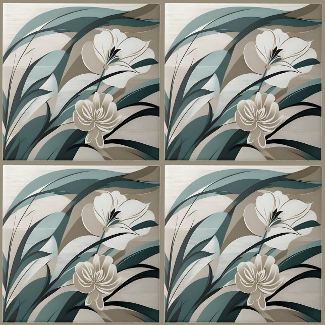 Prydda knoppar kakelplatta (Jeweled Buds Ceramic Tile-Four Square View
)