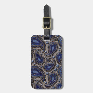 Prydde med ädelsten Paisley blått och grå färg Bagagebricka