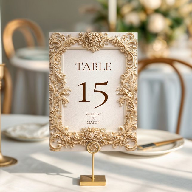 Pryddnad blomster gul barock bröllops  bordsnummer (Ornate Floral Gold Baroque Wedding Table Number)