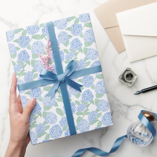 Prydlig blå och grön hortensia presentpapper (Gifting)