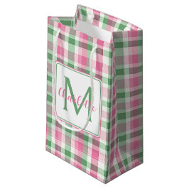 Prydlig rosa och grön rutig monogram
