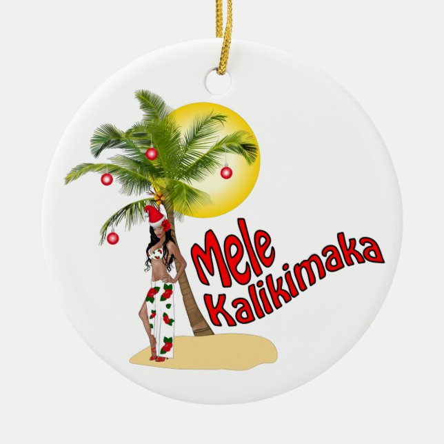 Prydnad 2 för Wahine utvikningsbildMele Kalikimaka Julgransprydnad Keramik (Framsidan)
