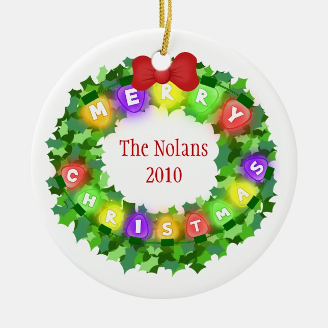 Prydnad för anpassningsbarnamn- & årsjul julgransprydnad keramik (Framsidan)