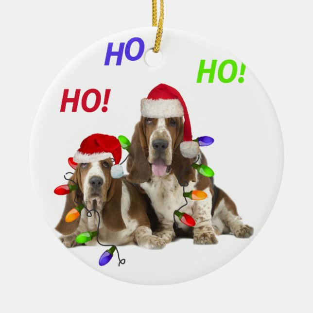 Prydnad för BassethundHo Ho Ho   jul Julgransprydnad Keramik (Framsidan)