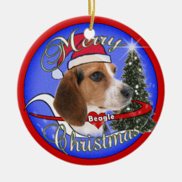 PRYDNAD FÖR BEAGLEHUNDJUL - SANTA HATT JULGRANSPRYDNAD KERAMIK