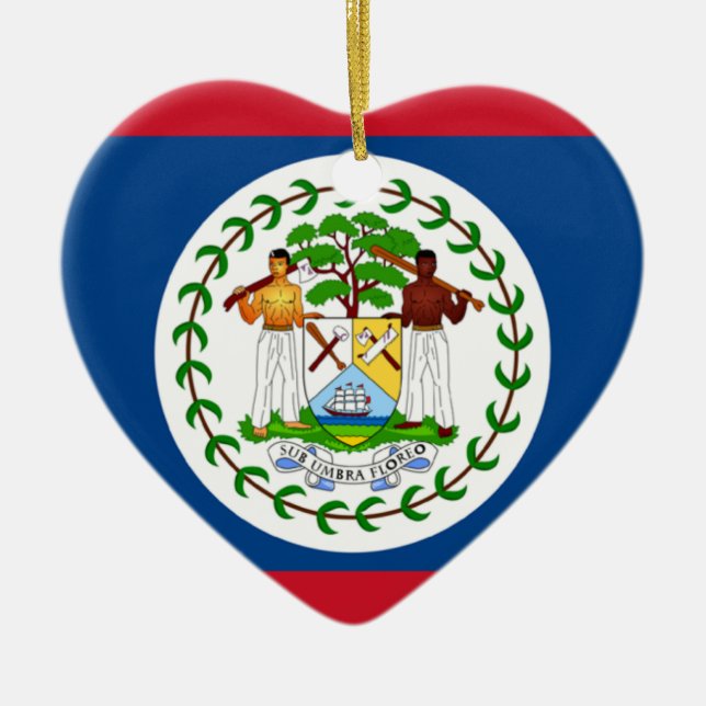 Prydnad för Belize flaggahjärta Julgransprydnad Keramik (Framsidan)