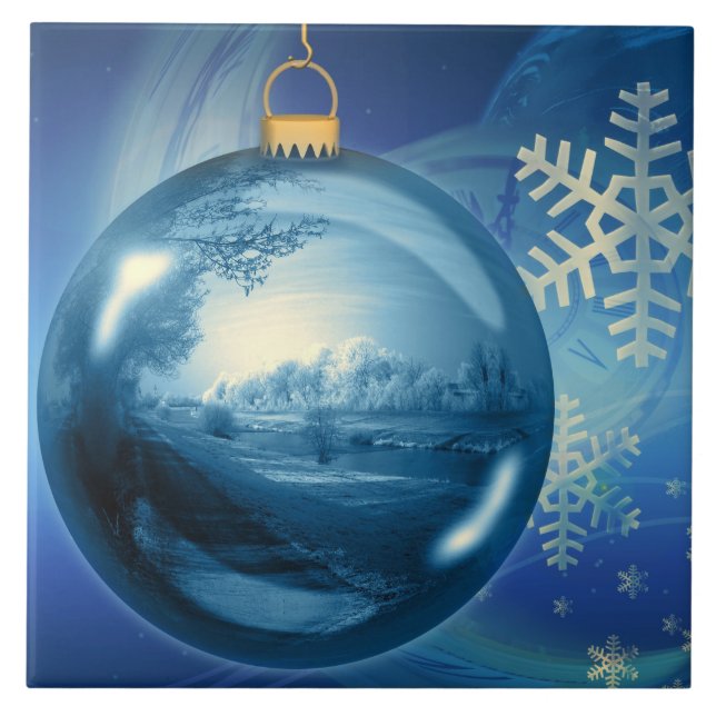 Prydnad för blått- och vitjulSnowflake Kakelplatta (Framsidan)