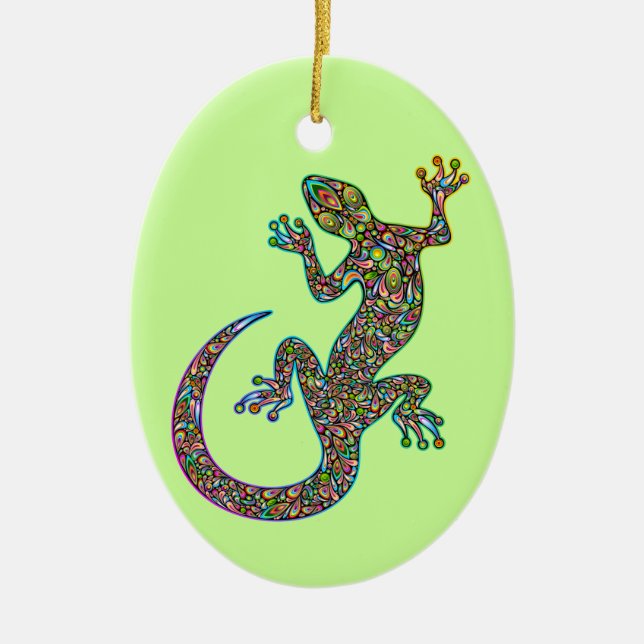 Prydnad för design för Geck Gecko Psychedelic Julgransprydnad Keramik (Framsidan)