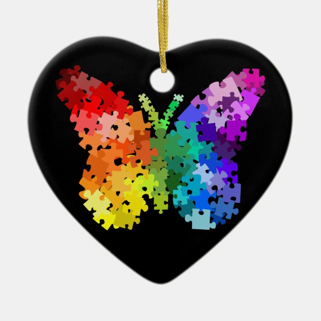 Prydnad för fjäril för Autismmedvetenhetpussel Julgransprydnad Keramik (Framsidan)