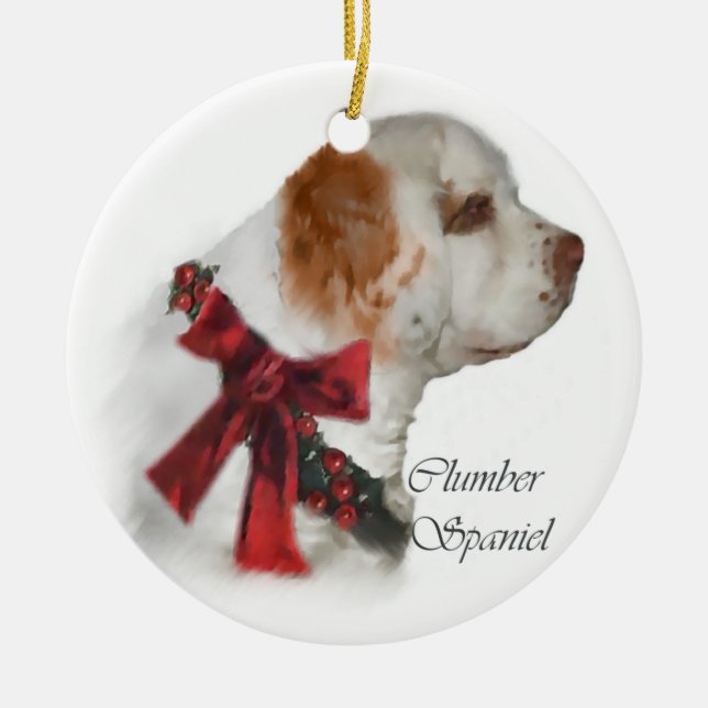 Prydnad för gåvor för jul för Clumber Spaniel Julgransprydnad Keramik (Framsidan)
