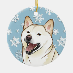 Prydnad för god julShiba Inu snöflingor Julgransprydnad Keramik