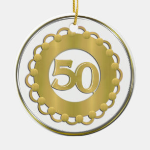 Prydnad för guld 50th julgransprydnad keramik