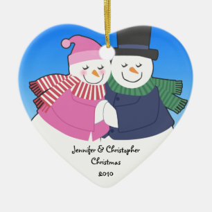 Prydnad för helgdag för Snowcouple hjärtaperson Julgransprydnad Keramik