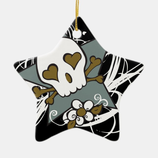 Prydnad för helgdag för tatueringFluer skalle Julgransprydnad Keramik (Framsidan)