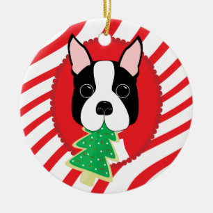 Prydnad för hund för Boston Terrier gullig Julgransprydnad Keramik