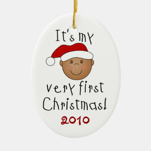 Prydnad för jul för afrikansk amerikanbaby 1st julgransprydnad keramik