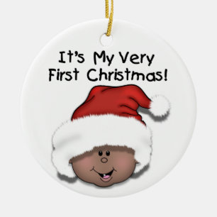 Prydnad för jul för afrikansk amerikanbaby 1st julgransprydnad keramik