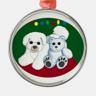 Prydnad för jul för björn för Bichon hund n Julgransprydnad Metall