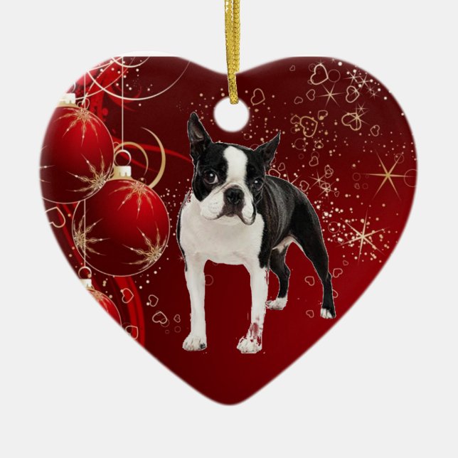 Prydnad för jul för Boston Terrier hängande Julgransprydnad Keramik (Framsidan)