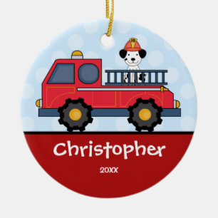 Prydnad för jul för Firetruckpersonligpojke Julgransprydnad Keramik