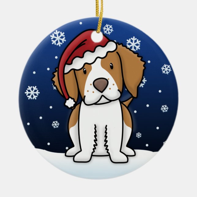 Prydnad för jul för Kawaii tecknadBrittany Spaniel Julgransprydnad Keramik (Framsidan)