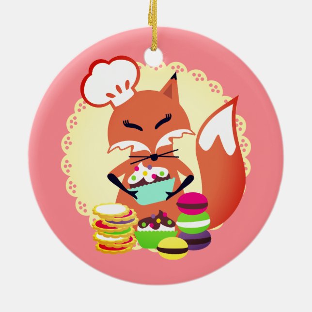 Prydnad för jul för rävkonditorbageri kulinarisk julgransprydnad keramik (Baksidan)