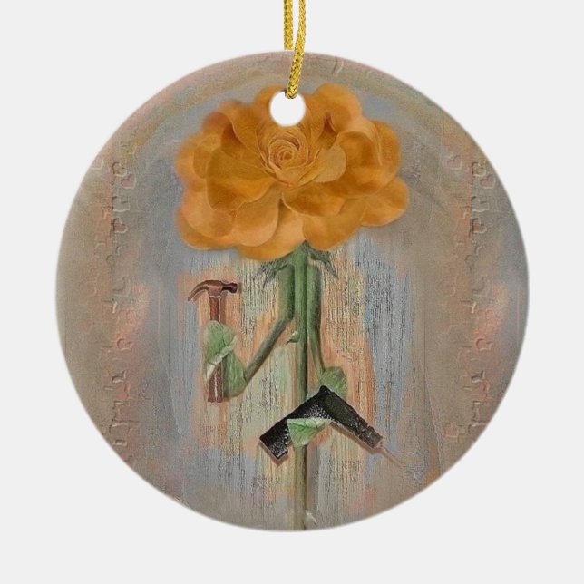 Prydnad för jul för Rosegifts snickare rosa Julgransprydnad Keramik (Framsidan)