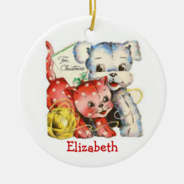 Prydnad för jul för vintagekatt- och hundleksaker julgransprydnad keramik