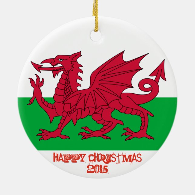 Prydnad för jul för Wales walesisk drakeflagga Julgransprydnad Keramik (Baksidan)