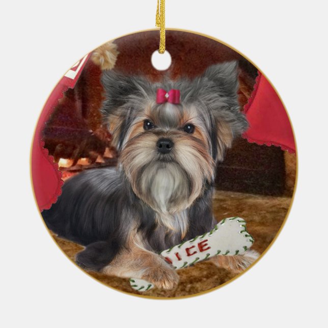 Prydnad för jul för Yorkshire Terrier Julgransprydnad Keramik (Baksidan)