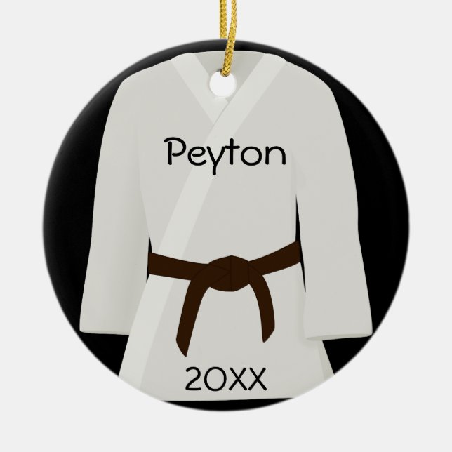 Prydnad för kampsportbruntbälte julgransprydnad keramik (Framsidan)