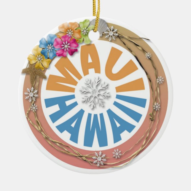 Prydnad för Maui Hawaii hibiskushelgdag Julgransprydnad Keramik (Framsidan)