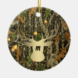 Prydnad för Monogram för Camo jakthjort Julgransprydnad Keramik