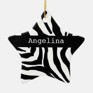 Prydnad för namn för zebra tryckjulpersonlig julgransprydnad keramik