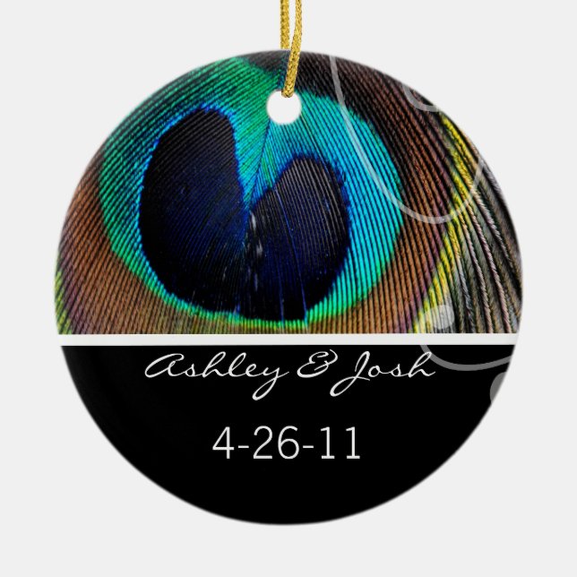 Prydnad för påfågelfjäderbröllop julgransprydnad keramik (Framsidan)