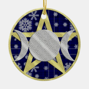 Prydnad för Pentagram för Wiccan Yule julSnowfla Julgransprydnad Keramik