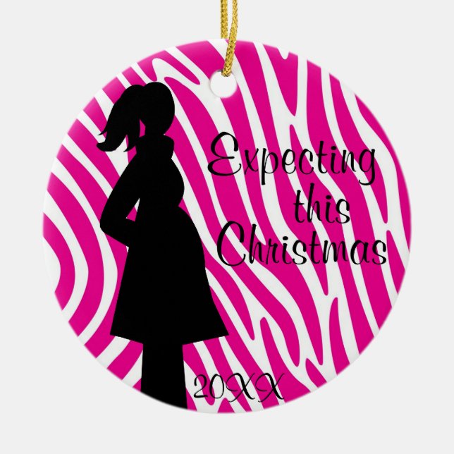 Prydnad för rosa- och vitsebragravid julgransprydnad keramik (Framsidan)