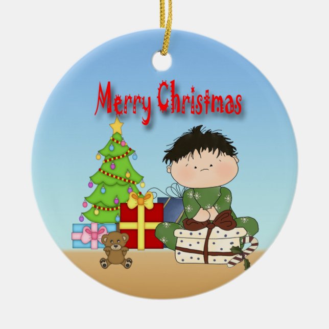 Prydnad för runda för julsmåbarnpojke julgransprydnad keramik (Framsidan)