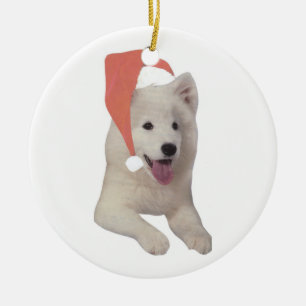 Prydnad för SamoyedSanta hatt Julgransprydnad Keramik