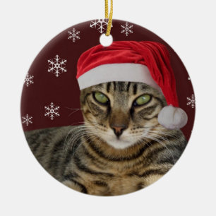 Prydnad för Santa kattjul Julgransprydnad Keramik