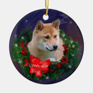 Prydnad för Shiba Inu julgåvor Julgransprydnad Keramik