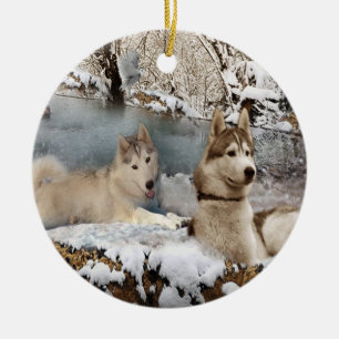Prydnad för siberian huskysnöplats julgransprydnad keramik