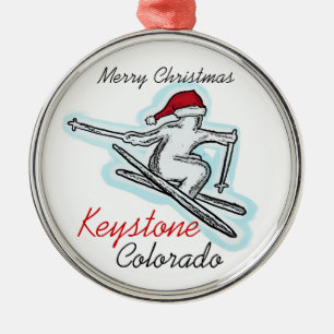 Prydnad för skier för KeystoneColorado santa hat Julgransprydnad Metall