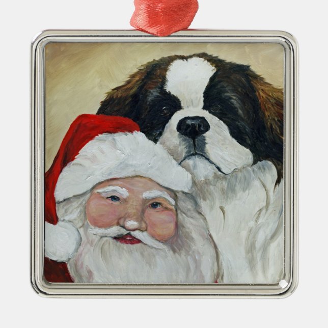Prydnad för St Bernard och Santa hundkonst Julgransprydnad Metall (Framsidan)