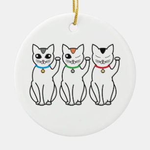 Prydnad för tre lycklig katter julgransprydnad keramik